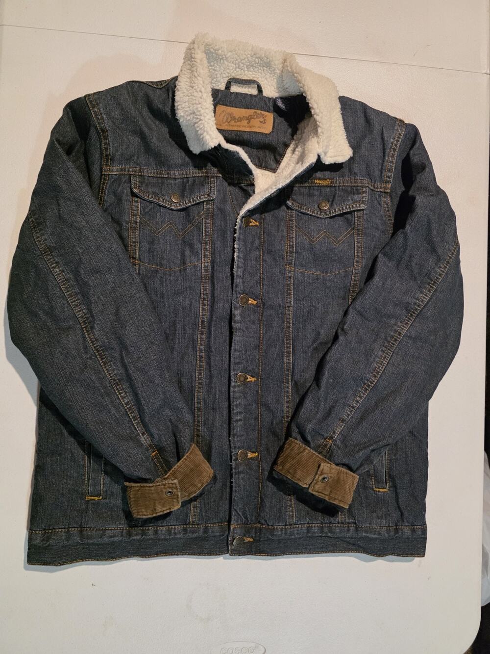 Vintage Wrangler Mens Sherpa Lined Denim Trucker Jacket Blue Western 2XL M-159